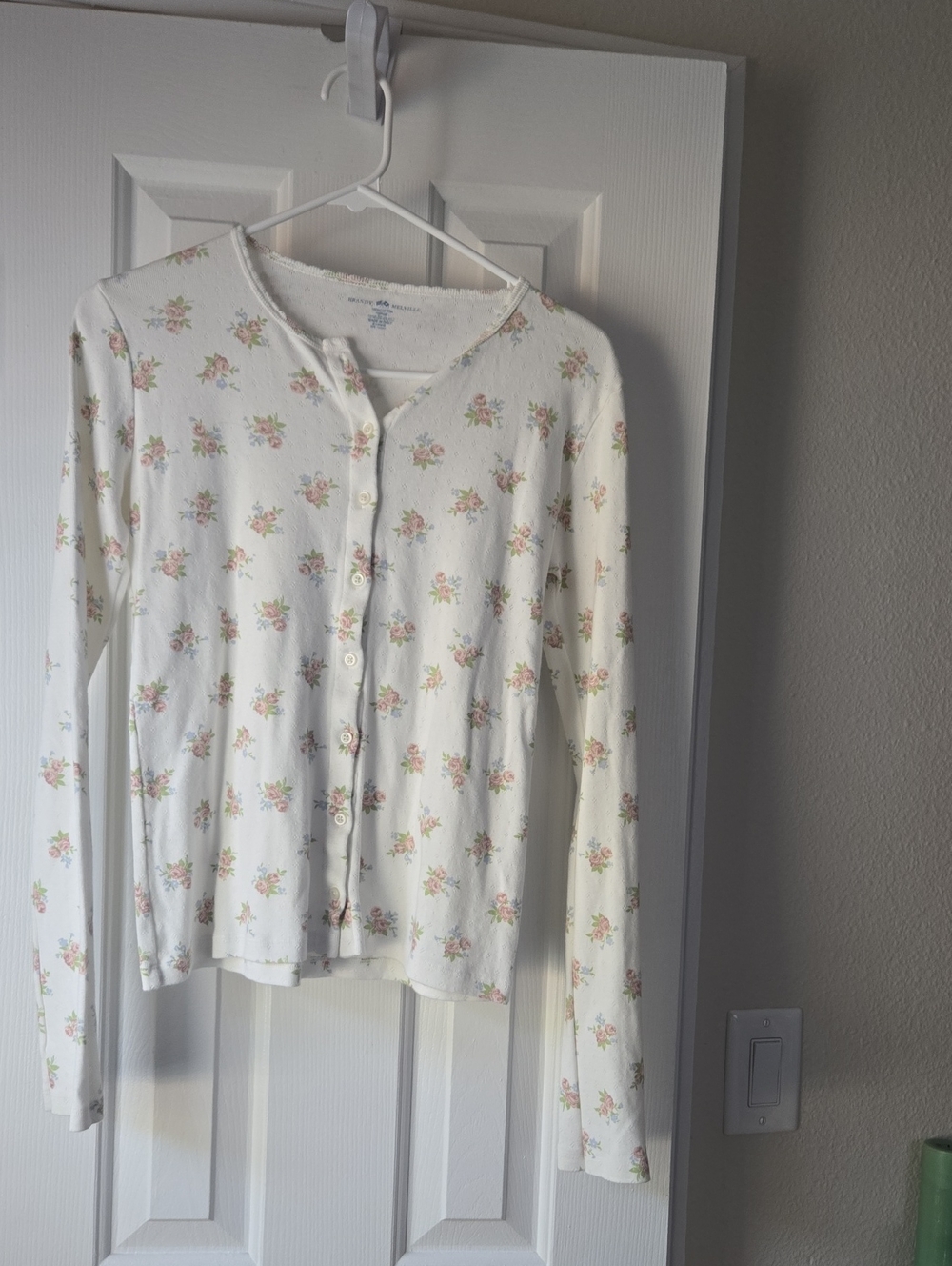 Brandy Melville Cream Floral Lightweight Textured Cardigan